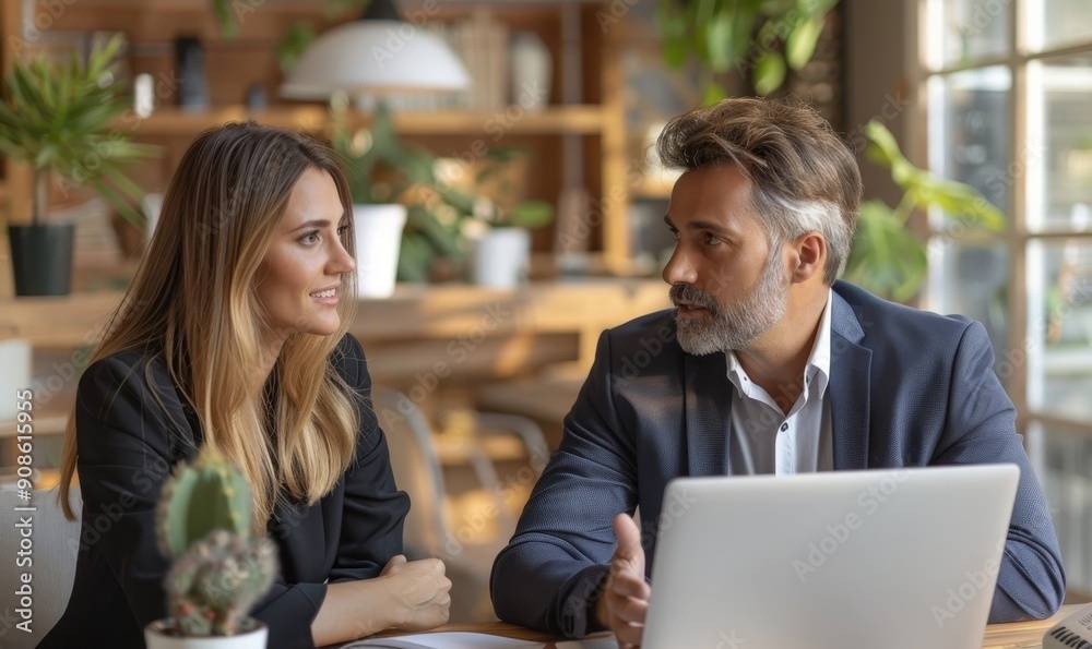 Two realtors looking at laptop and having a conversation - Ollin Reach